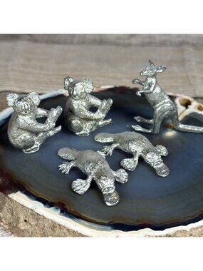 VTG Australian Pewter Lot Set Mini Native Koala Bear Kangaroo Platypus Australia